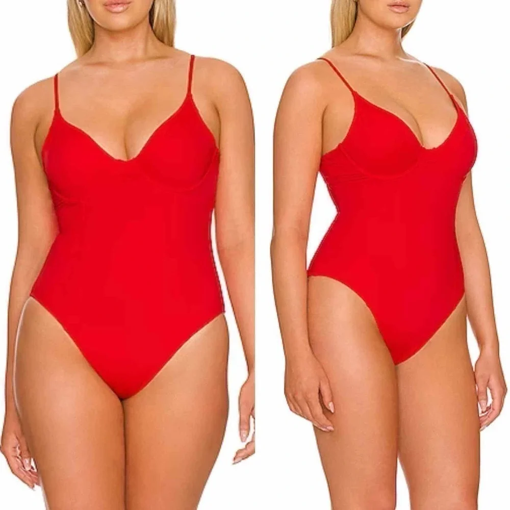 Good American Show Off One Piece Swimsuit Bright Poppy
